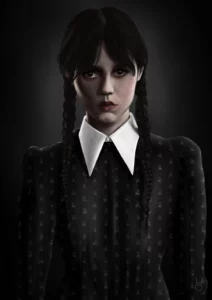 Ilustración Fanart de "Miércoles Addams" realizada con técnica digital por el ilustrador Juan Dormitorio